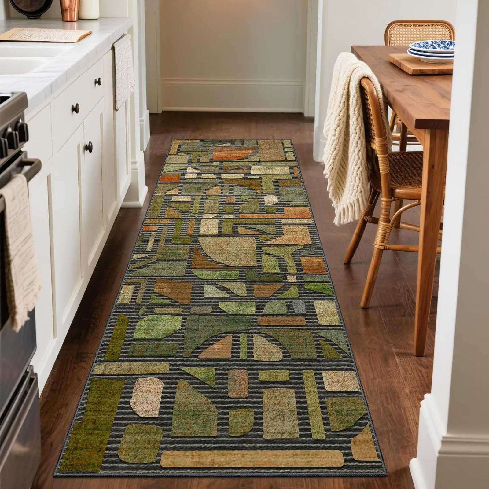2×6 Runner Rug for Hallway, Washable Abstract Non Slip Low Pile Throw Vintage…