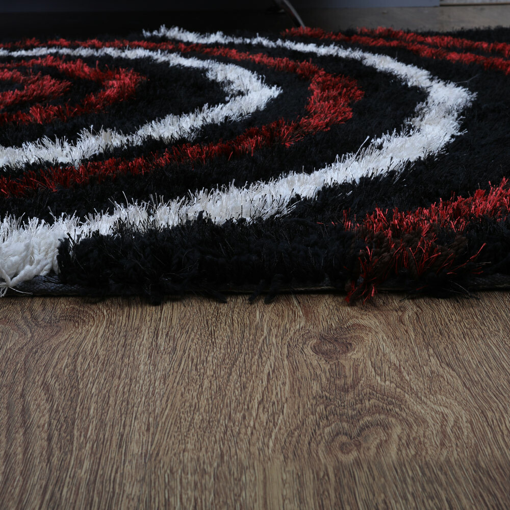 Hand Tufted Shag Polyester Area Rug Geometric Black Multicolor BBH Homes BBK0000