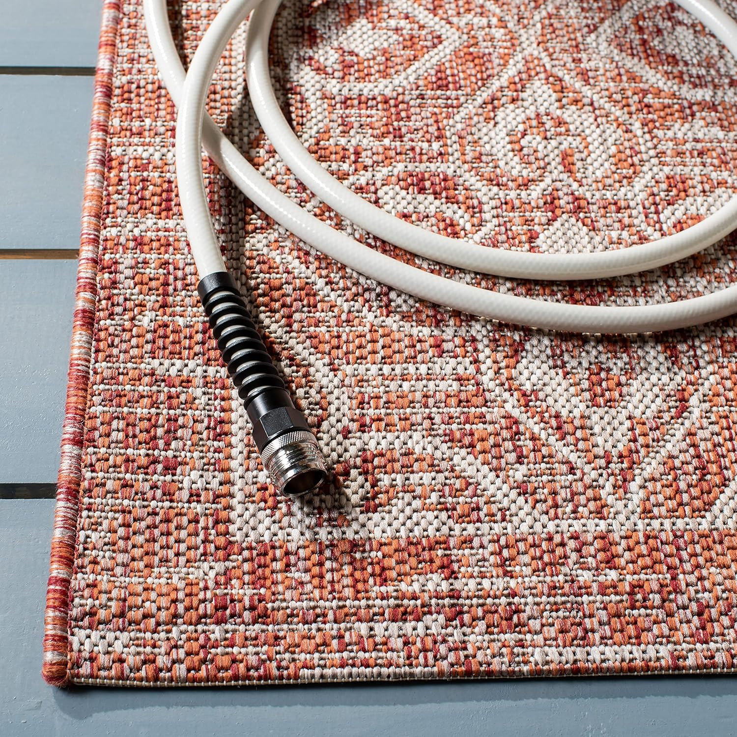 Stylish 6’7″ x 9’6″ Waterproof Rust & Light Grey Indoor/Outdoor Area Rug