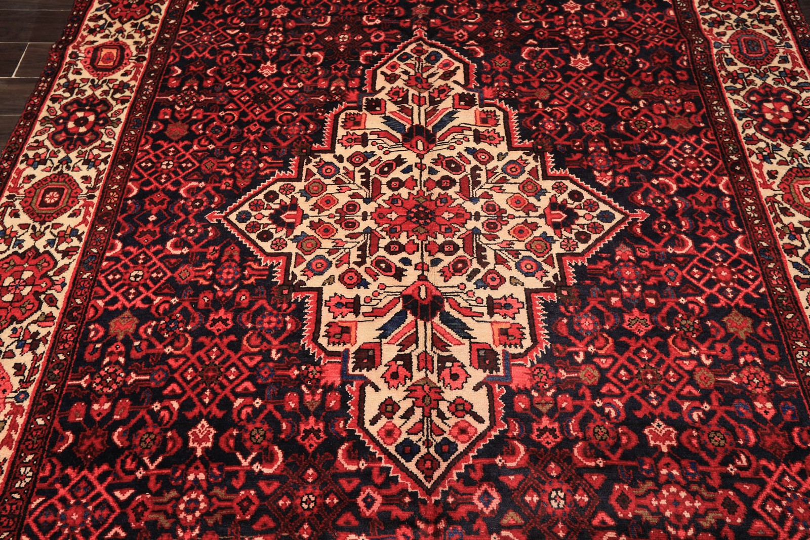 Vintage Blue 6’11”x11’3″ Hand Knotted Wool Hamadaan Vegetable dyes Rug
