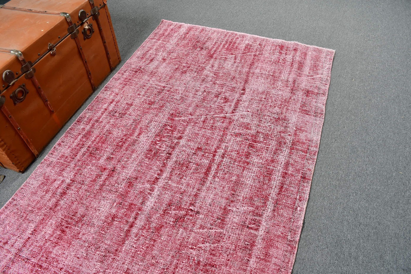 Vintage Turkish Rug 4,2×7,4 ft, Red Area Oriental Wool Rug