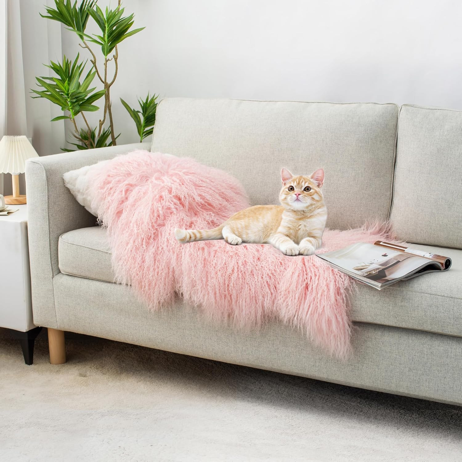 100% Genuine Sheepskin Area Rug Real Lightweight Fluffy Soft Mongolian Long Wool