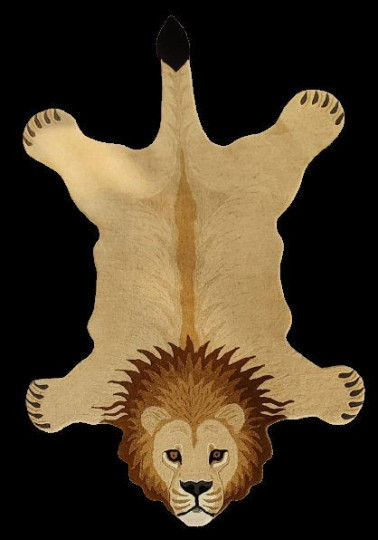 Lion Rug Shaped Tufted Beige Tan Animal Skin Carpet Safari Nursery Modern Decor
