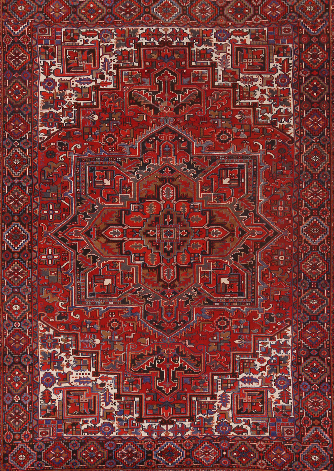 Vintage Red Medallion Heriiz Living Room Area Rug Wool Hand-knotted Carpet 9×12