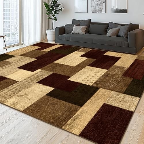 Modern Geometric Patchwork Indoor Area Rug for Living Room 4×6 4 x 6 Feet Red
