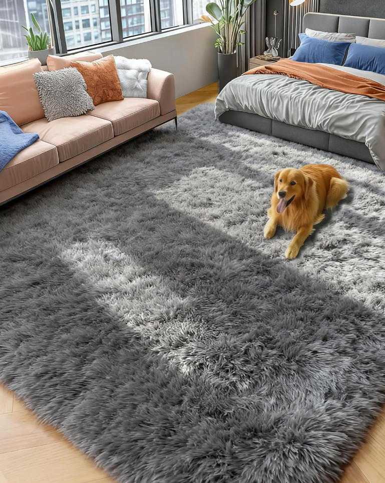 Grey Fluffy Rugs for Bedroom 4×6 Area Rug Shag Rug for Kids Room Furry Carpet
