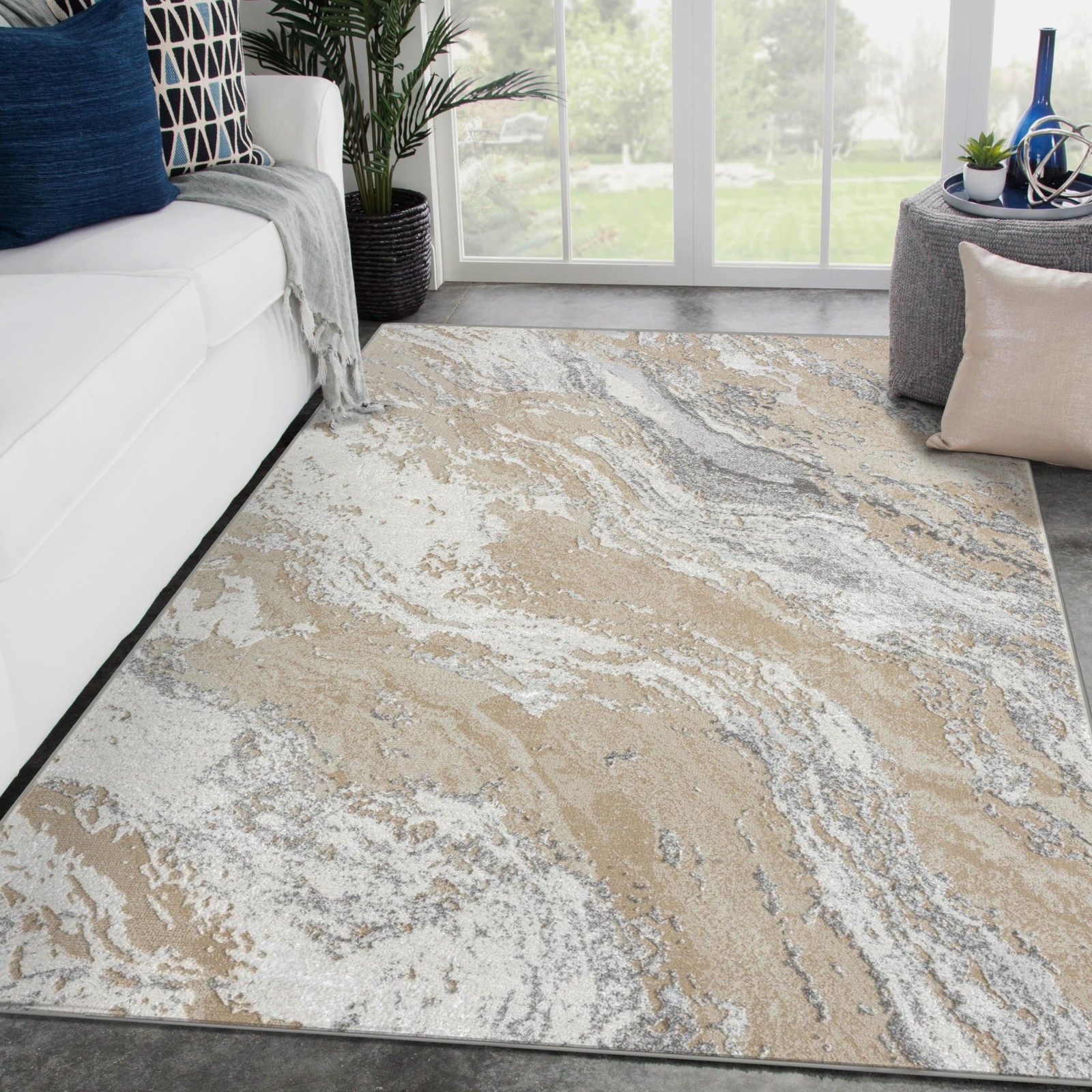 Modern Abstract Indoor Beige 6×9 Area Rug