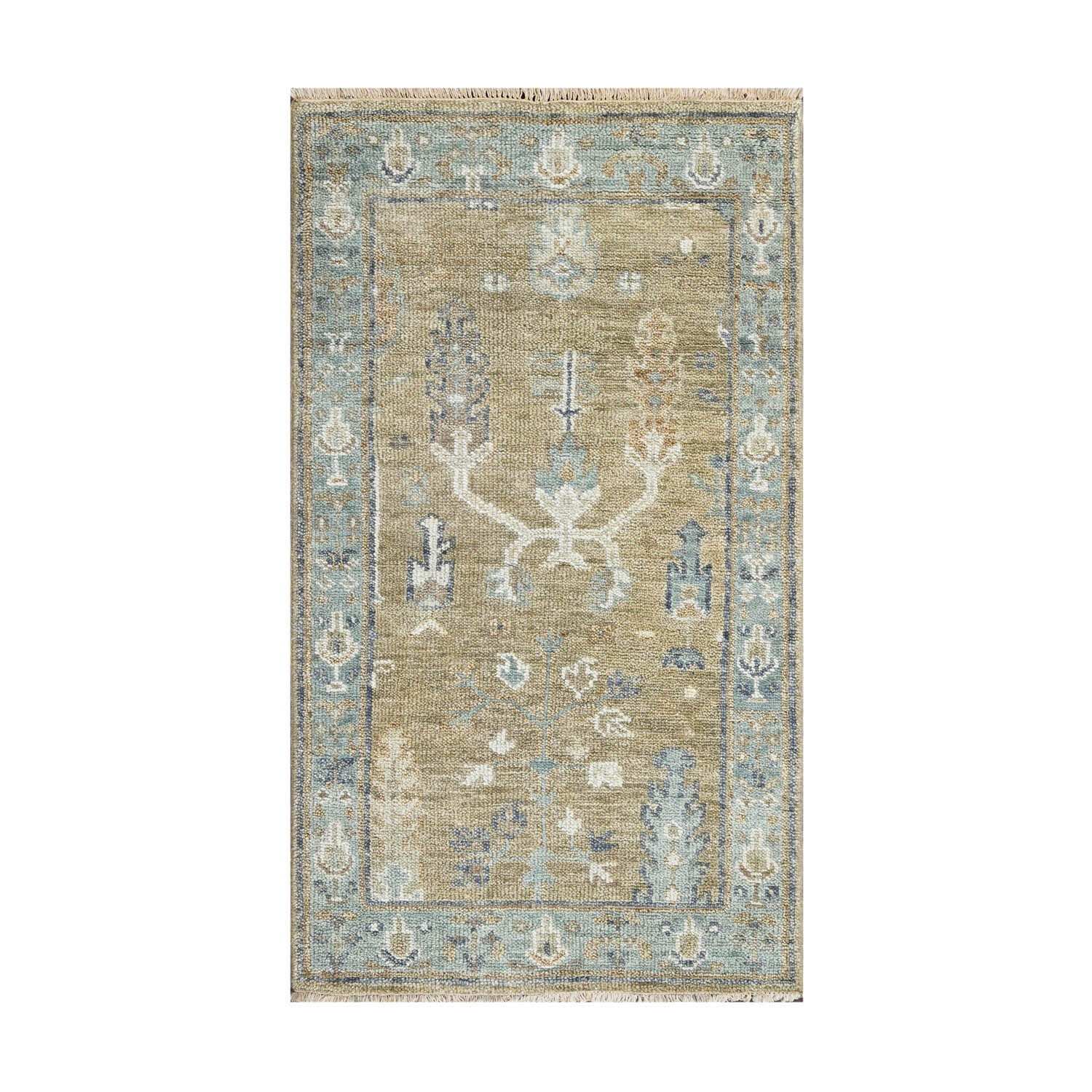 LoomBloom Multi Sizes Hand Knotted Traditional Oushak Wool Area Rug Moss Aqua