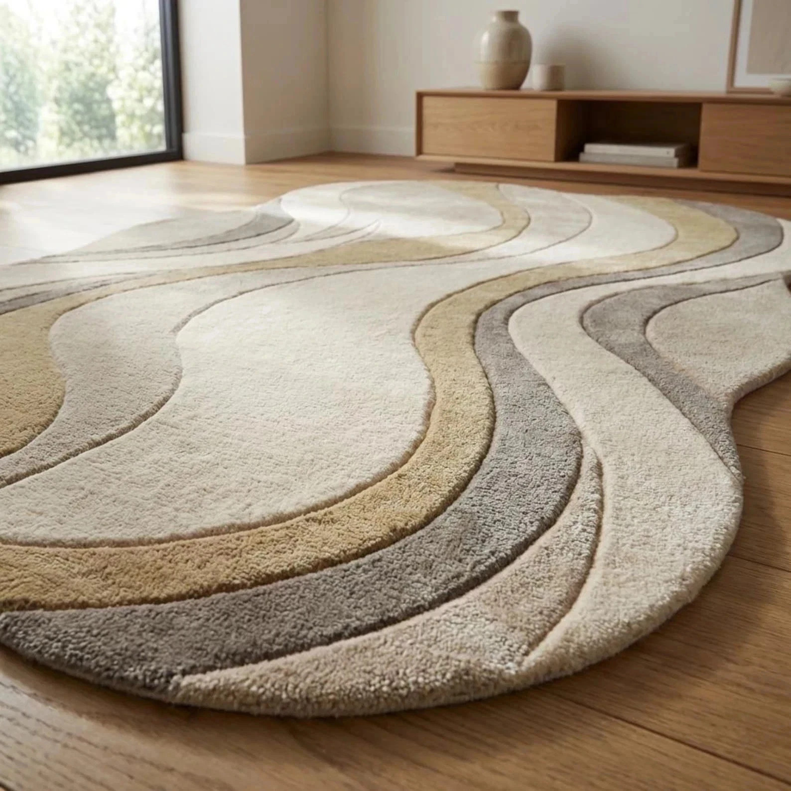 Hand Tufted Wool Rug 8×10 Irregular Shape Area Rug Handmade Modern Abstract Rugs