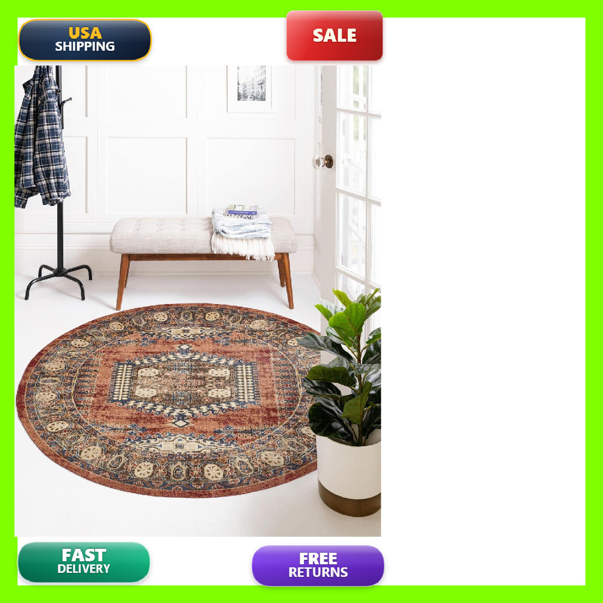 Unique Loom Utopia Collection Area Rug – 6 1 Round Terracotta/ Blue 3187551