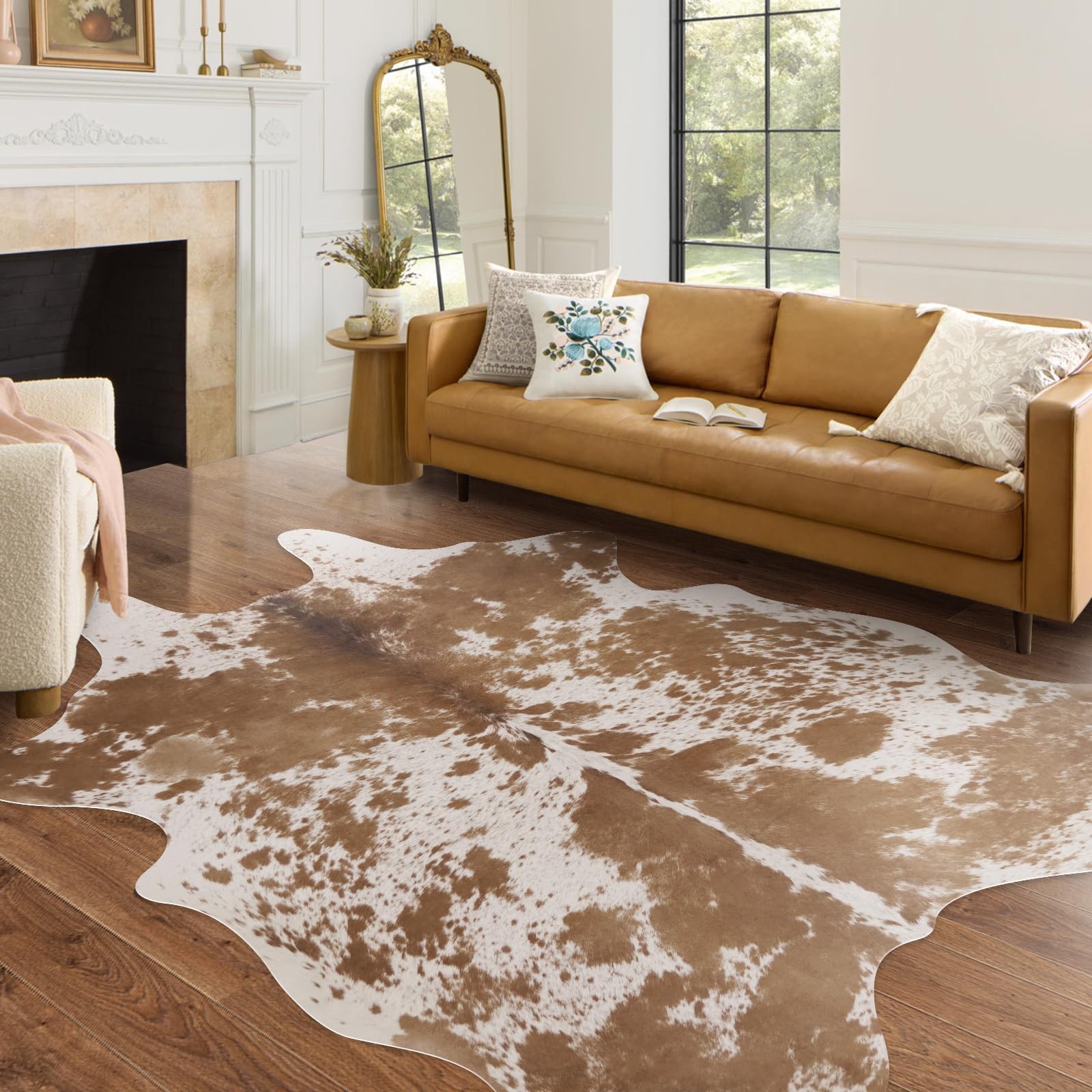 Faux Cowhide Rug 4.6X5.2 Ft Cow Hide Faux Cowhide for Living Room Bedroom Dining