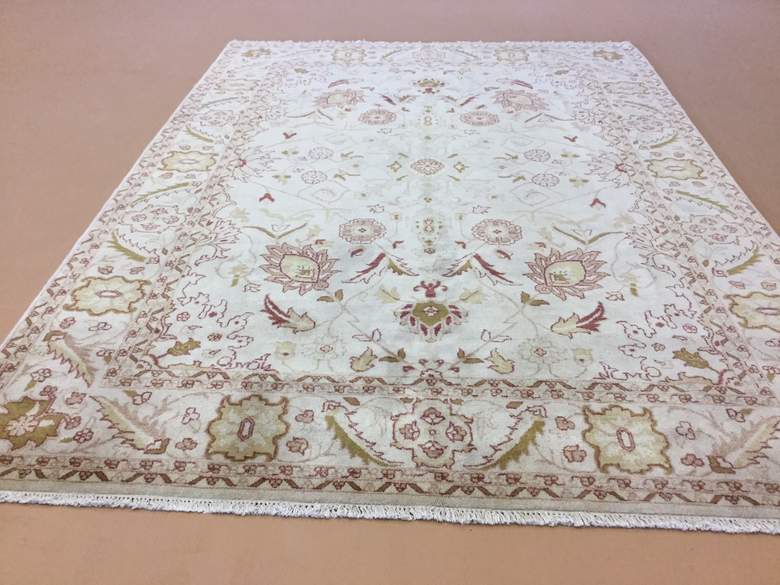8′.2″ X 11′.3″ Beige Red Fine All Over Oriental Area Rug Hand Knotted Wool