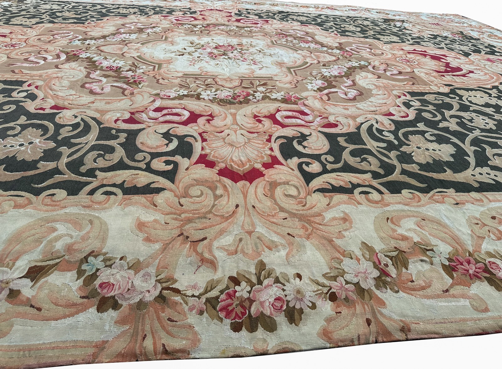 16×23 Antique French Aubusson Handmade Oversized Area Rug Napoleon III c.1860