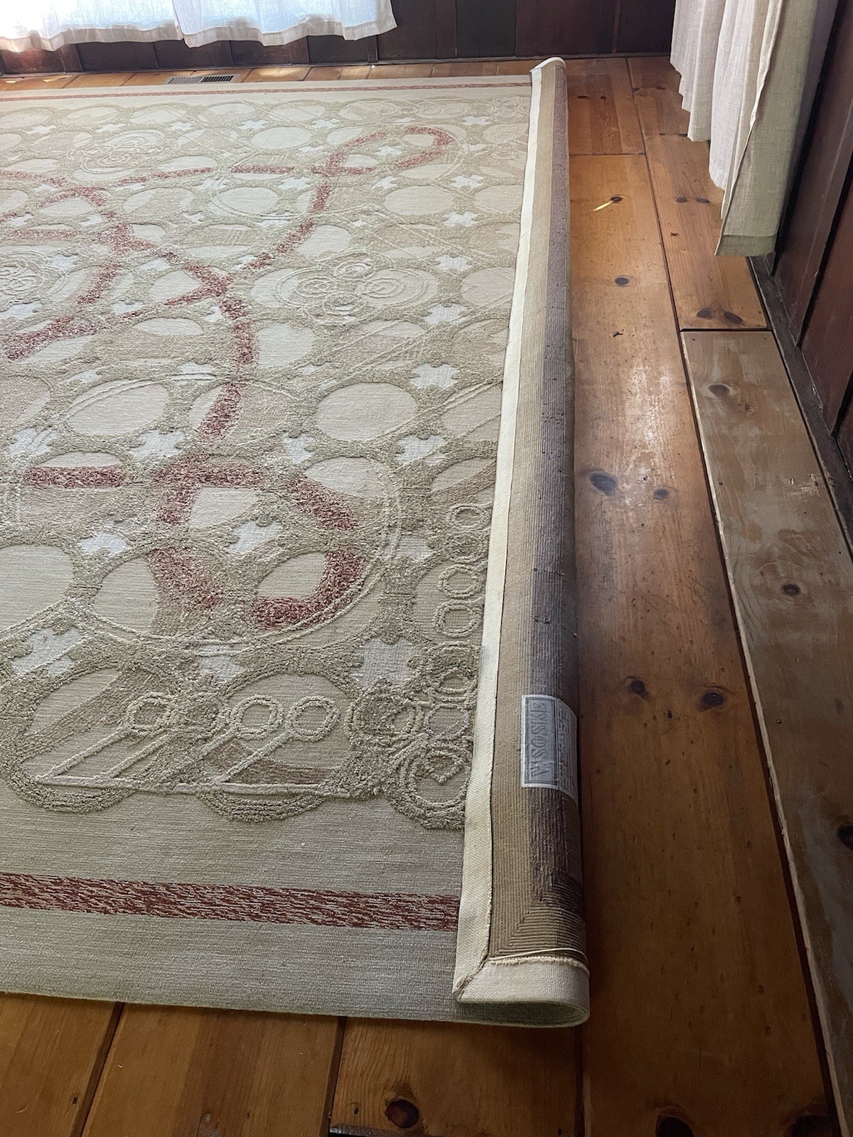 V’Soske 12′ x 12′ Custom Woven Wool & Silk Tufted Square Rug, Beige/Cream/Red