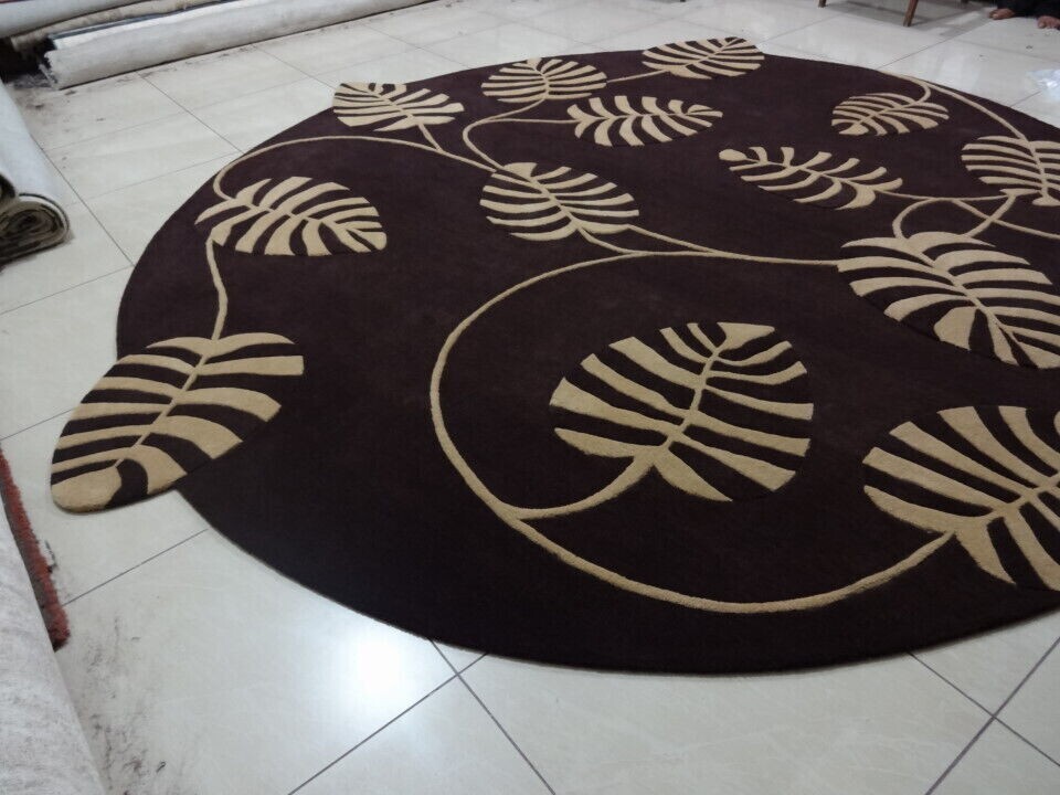 Black Knight Rugs Modern Round Thick Handmade Tufted Wool Area Rug Woolen Carpet