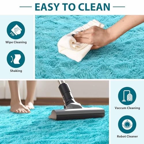 8×10 Ft Shaggy Area Rug Soft Plush Blue Fluffy Carpet Non Slip Bedroom Living