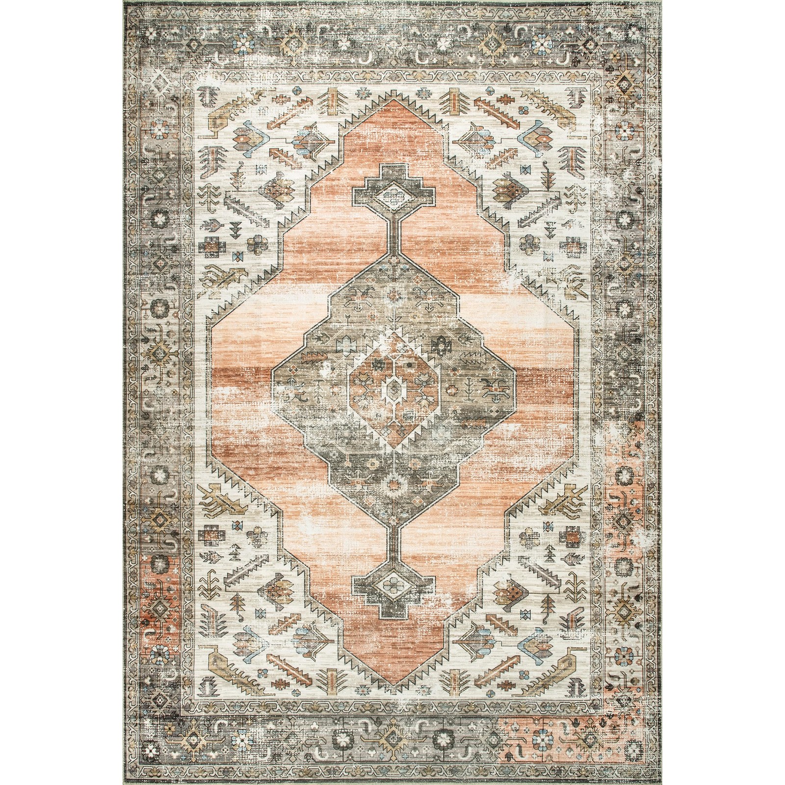 Nuloom Spinclean Gracie Peach/Ivory 5 X 8 Vintage Tribal Soft And Textured High