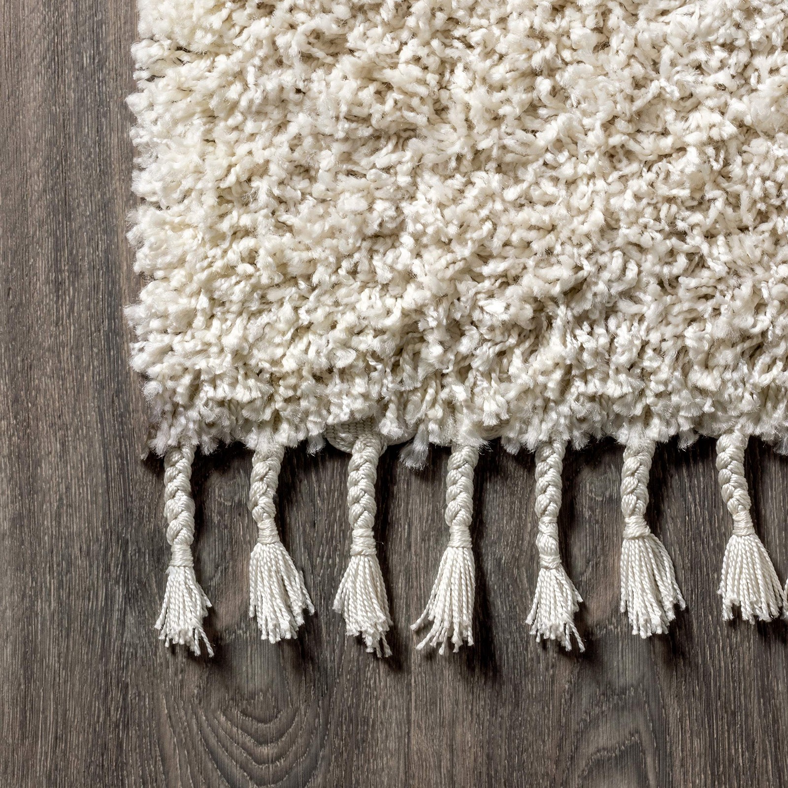 Mercer Shag Plush Tassel Cream Runner Rug, 2×8, Contemporary, Modern, Easy-Cl…