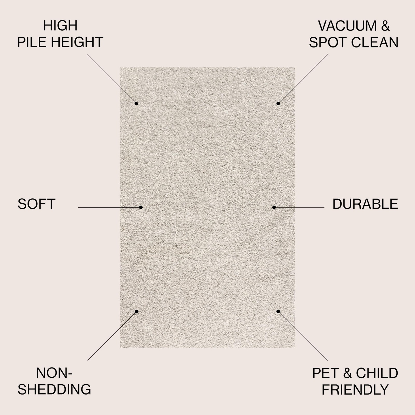 Mercer Shag Plush Cream Indoor Area Rug, 4×6, Contemporary, Modern, Easy-Clea…