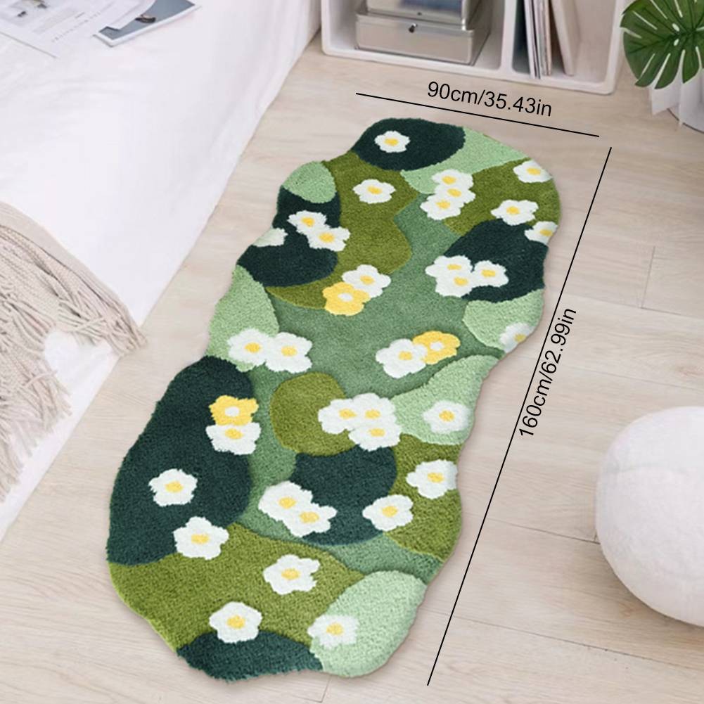 Moss Rug Fluffy Moss Green Carpet Flocked Green Plush Bedroom Rug (160x90cm)
