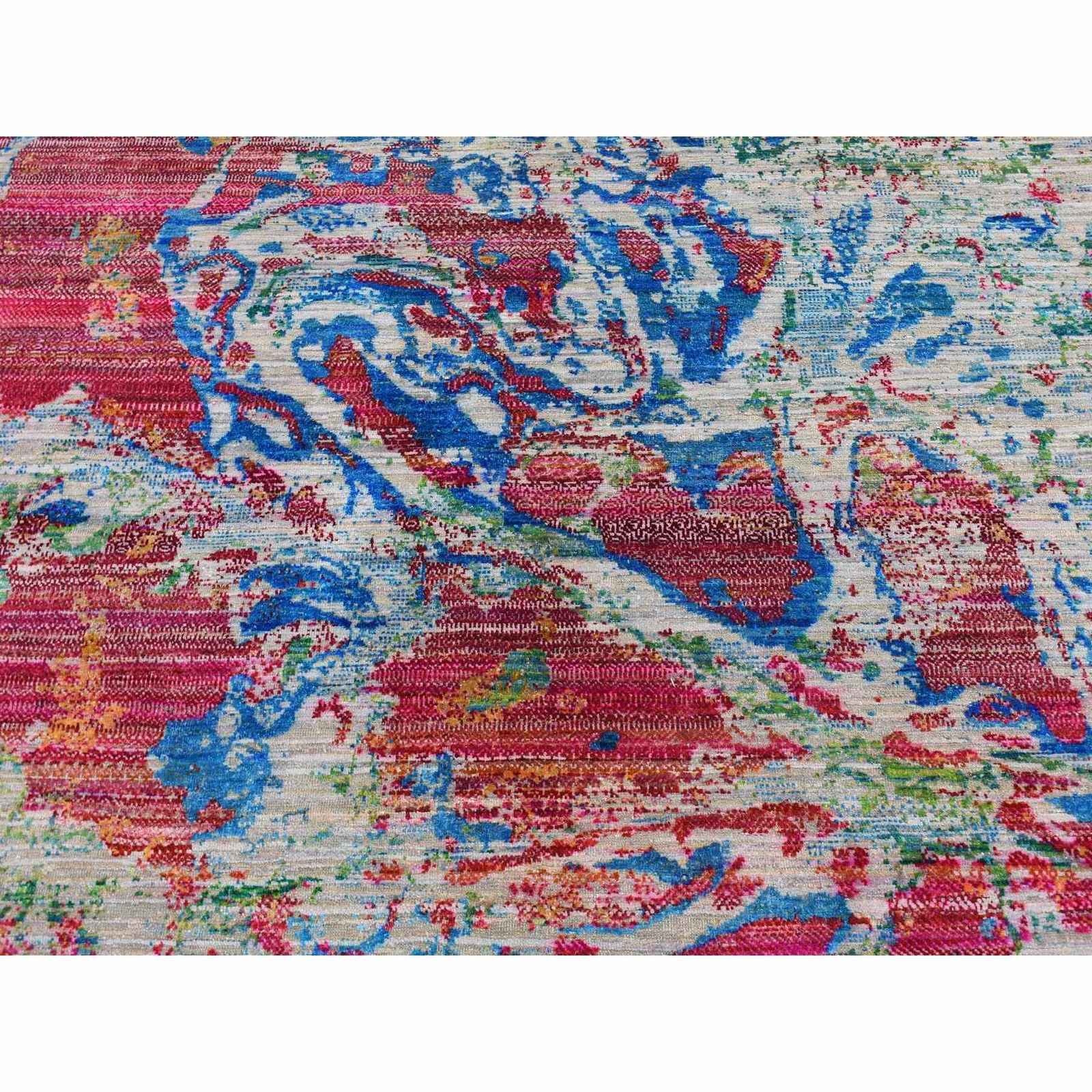 8’10” x 12’2″ Gray Abstract Design Sari Silk with Wool Hand Knotted Rug R87140