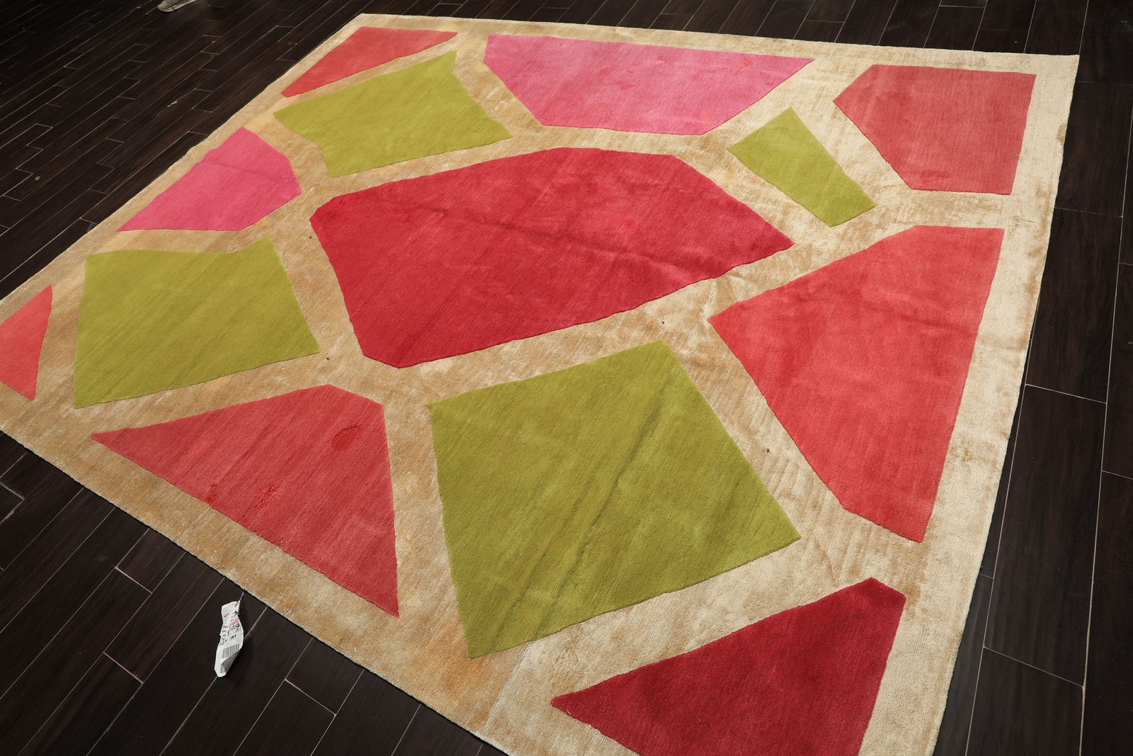 8×10 Tibetano Hand Knotted Wool & Silk Fuschia Tibetan Art Deco Geometric Rug