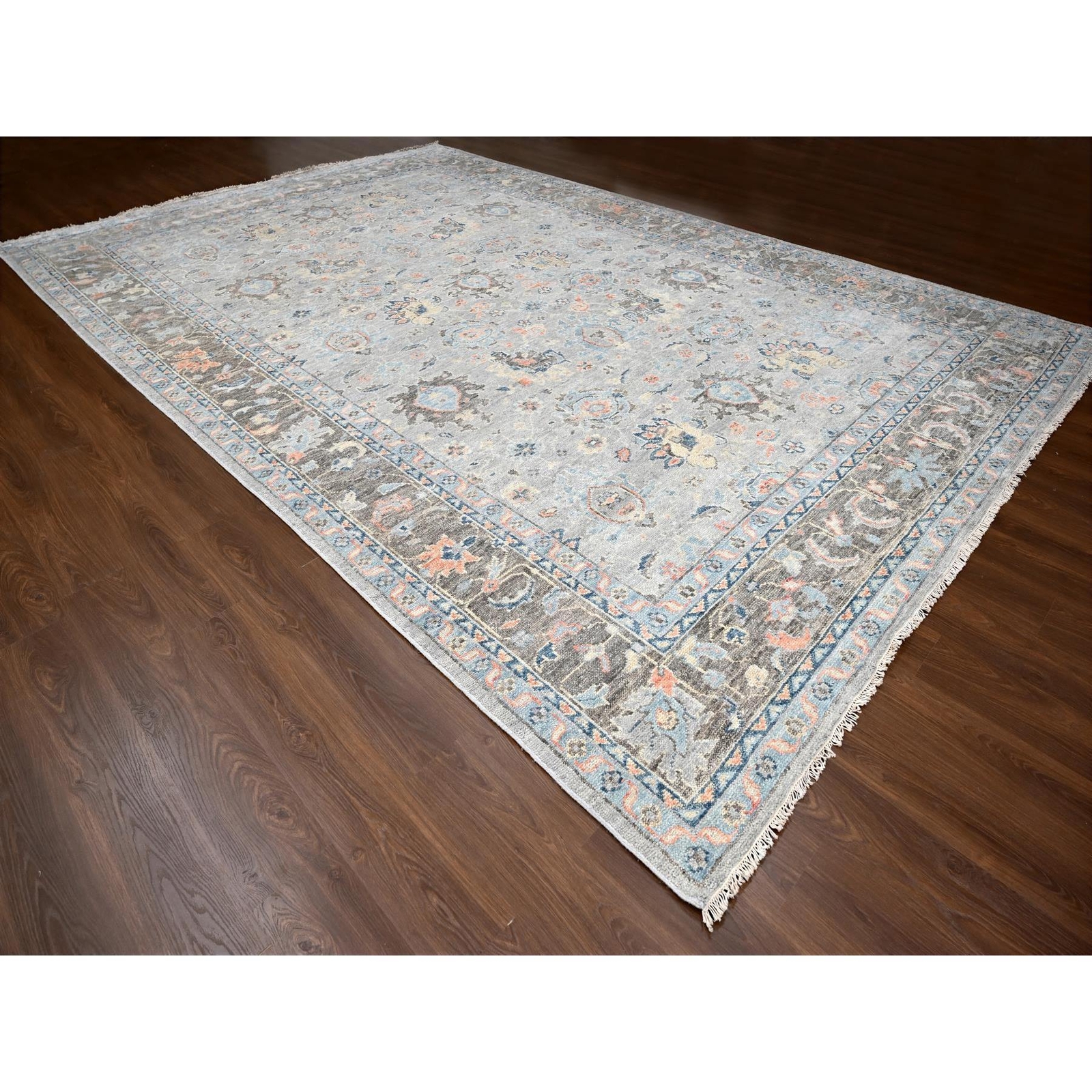12’x17’9″ Harbor Gray Hand Knotted Supple Oushak Wool Oversized Rug R84491