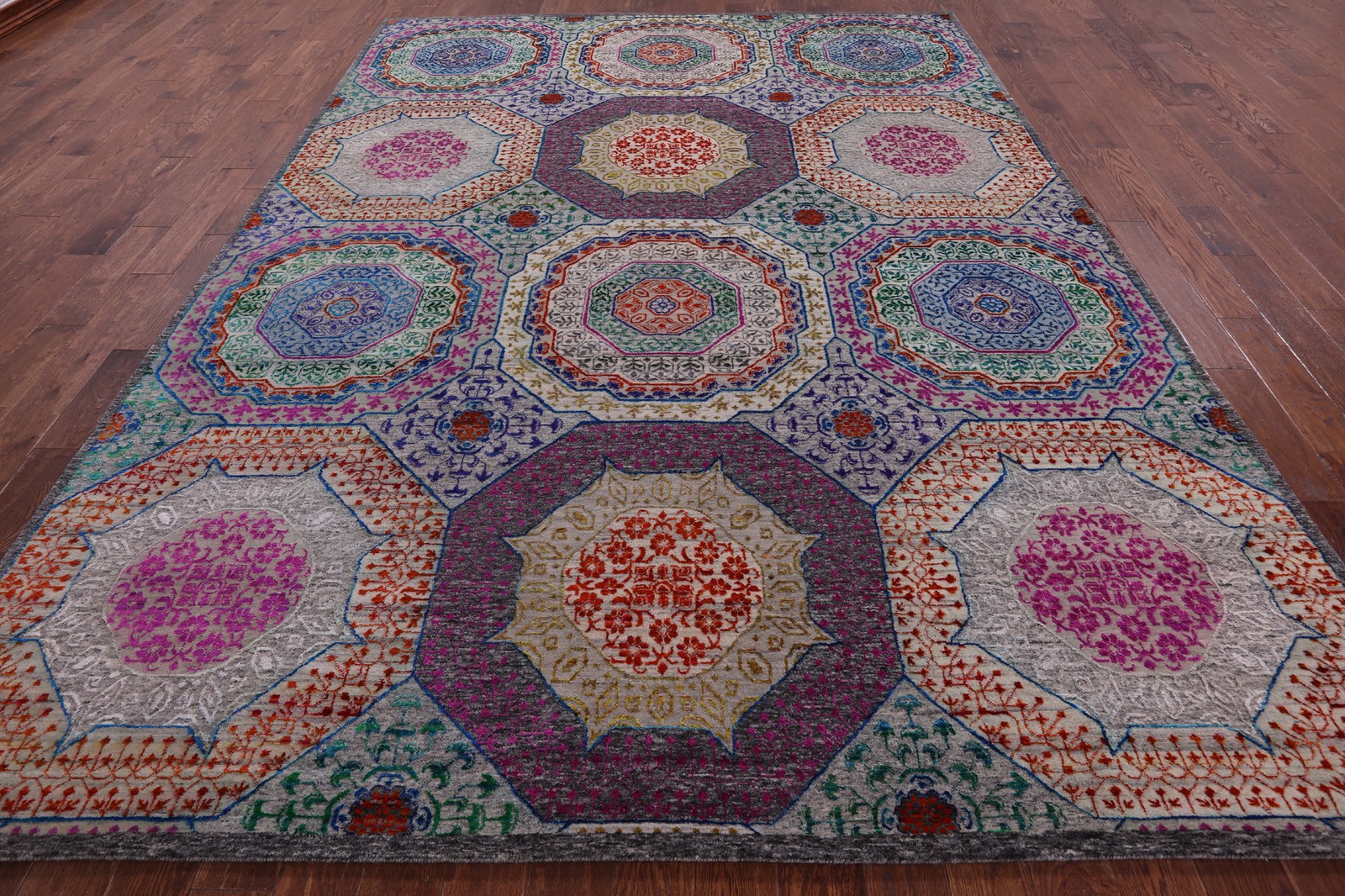 Wool & Silk Handmade Mamluk Geometric Rug 8′ 10″ X 12′ 2″ – Q13737