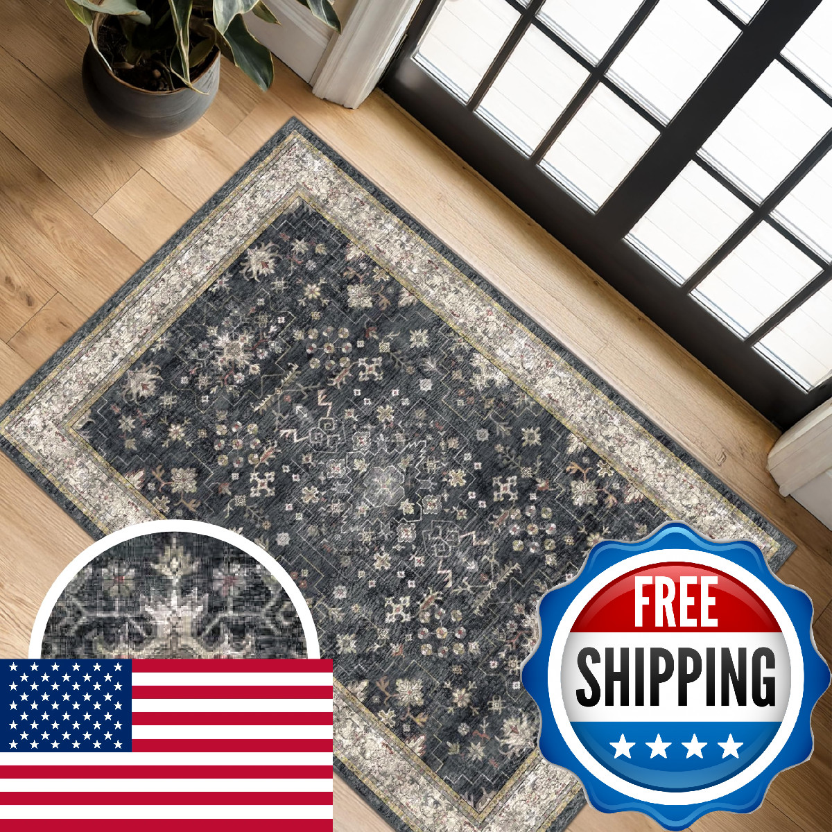 Hazo Haus Black Washable 2X3 Entry Rug Small Rugs For Entryway Kitchen Bathroom