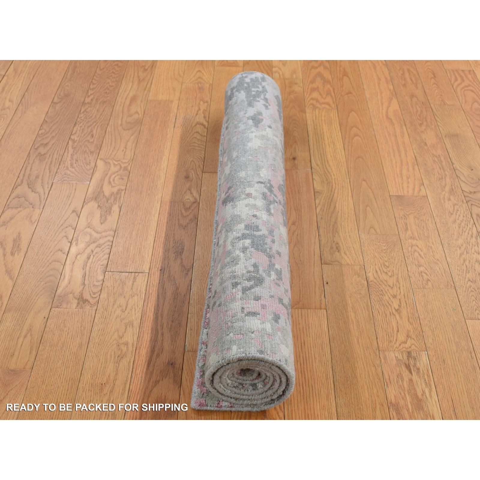 3’x4’9″ Pink Abstract Design Wool and Silk Hand Knotted Rug R87614
