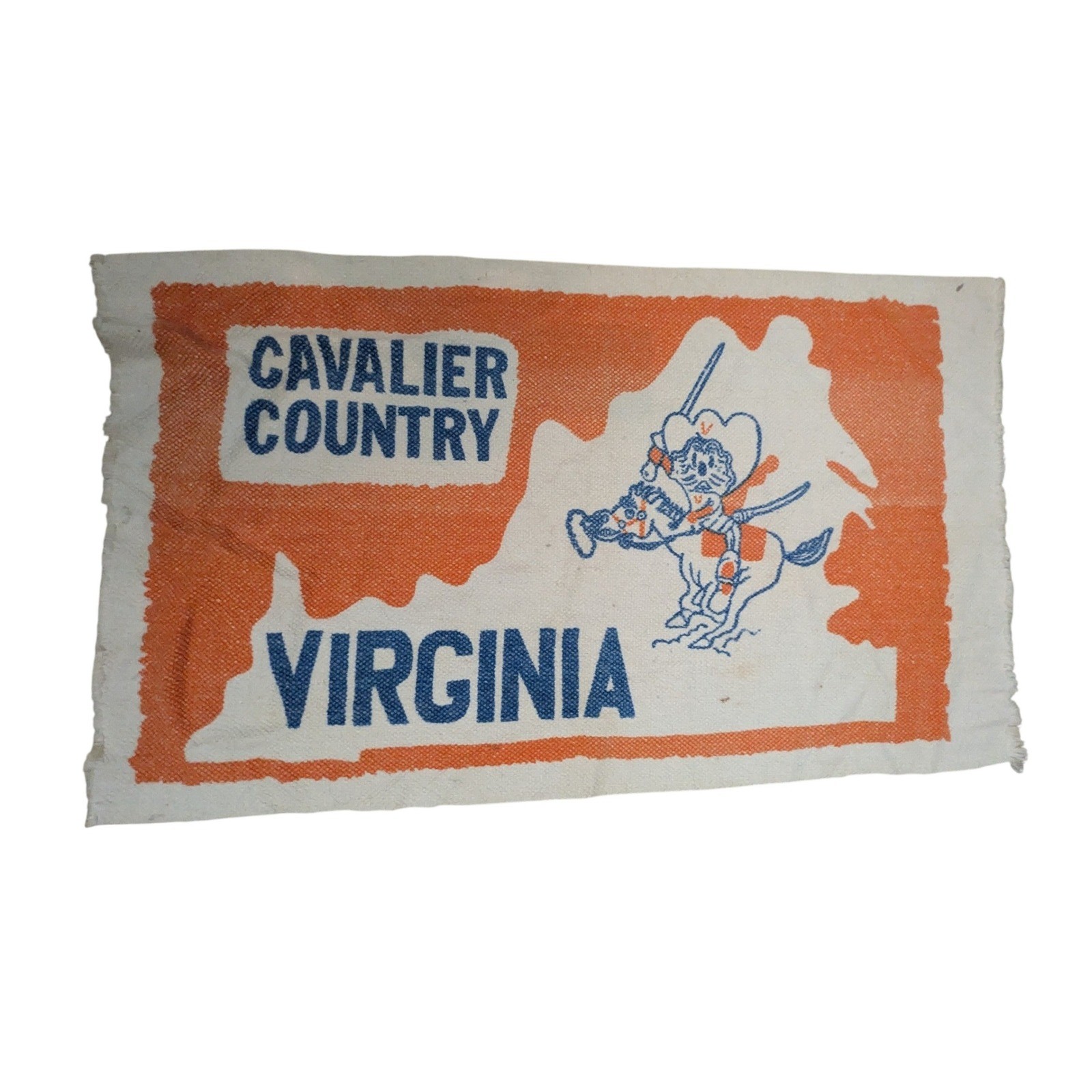 Vintage Cavalier Country Virginia Woven Rug Wall Hanging Orange Blue 40×23