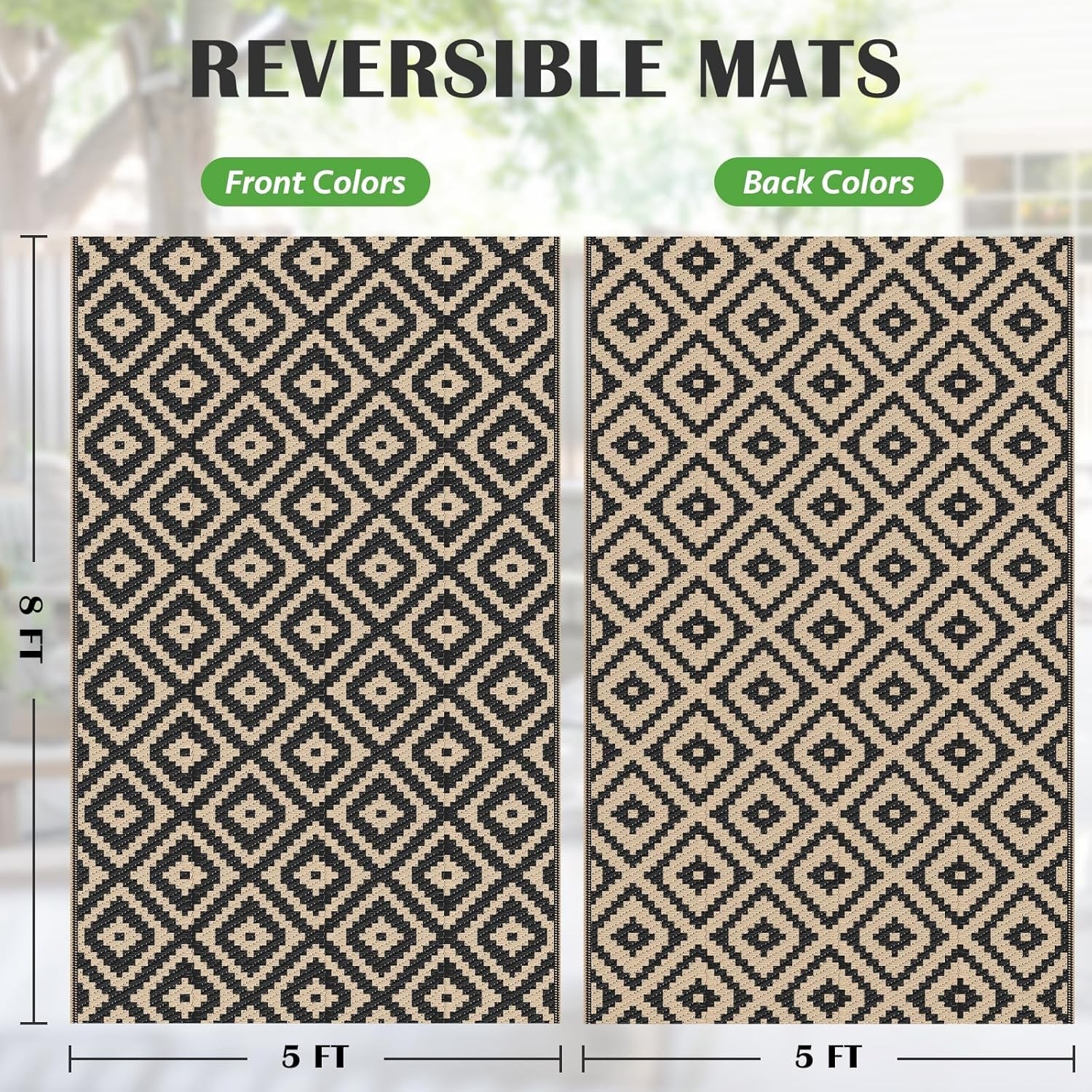 Waterproof Outdoor 5×8 Ft Plastic Reversible Rug Patio Mat Outdoor Floor Mat