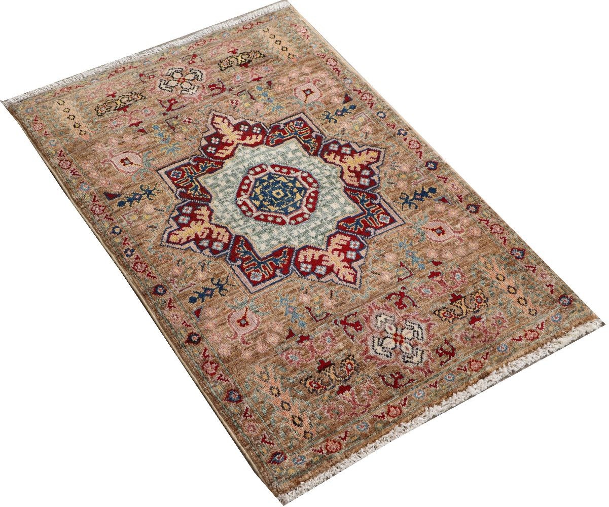 Afghan Ziegler Mamluk Carpet 60×90 Hand-knotted Brown Medallion Orient