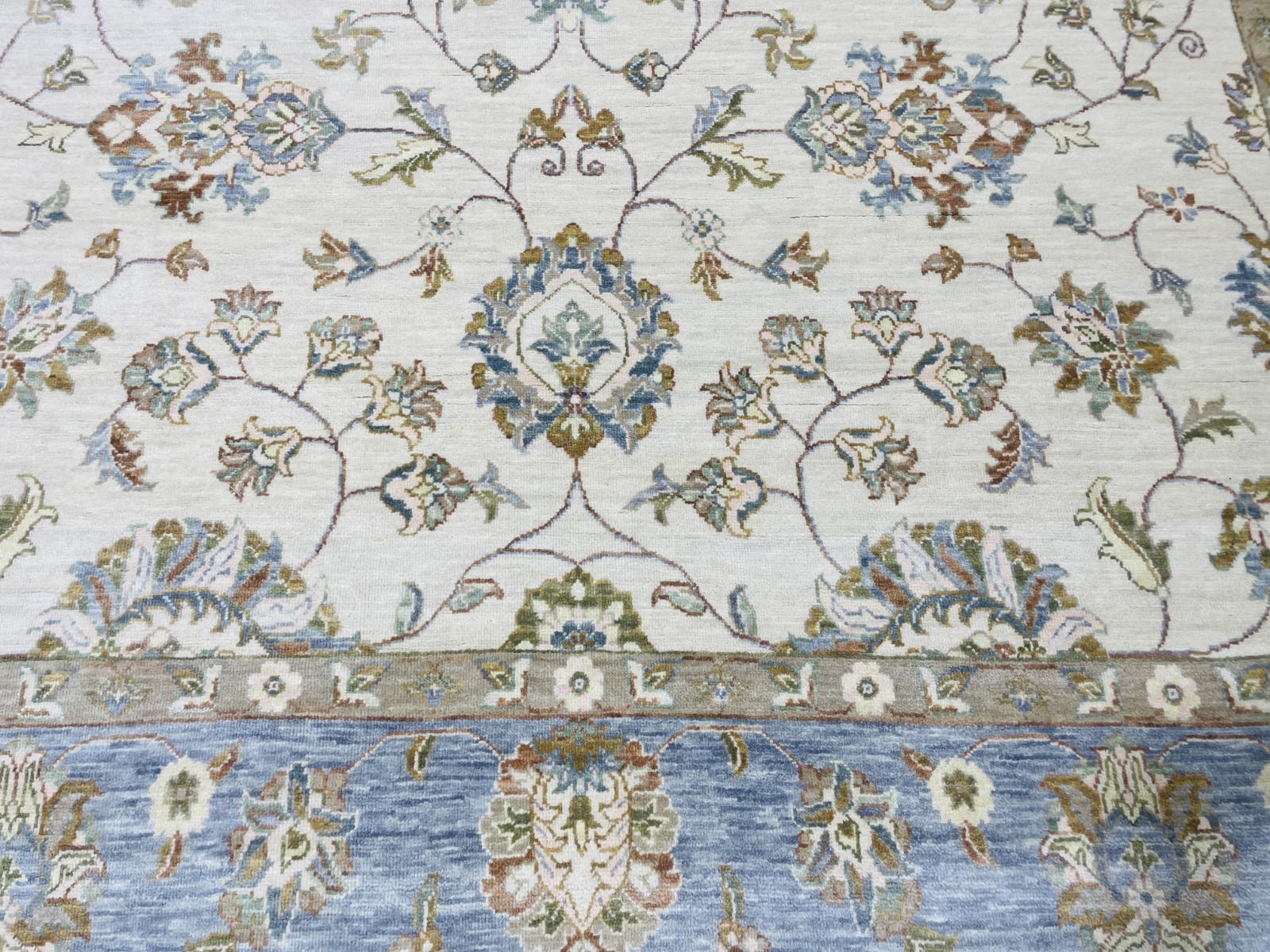 Afghan Chobi Handmade Wool Area Rug 9 x 12, Beige & Light Blue Oriental Design