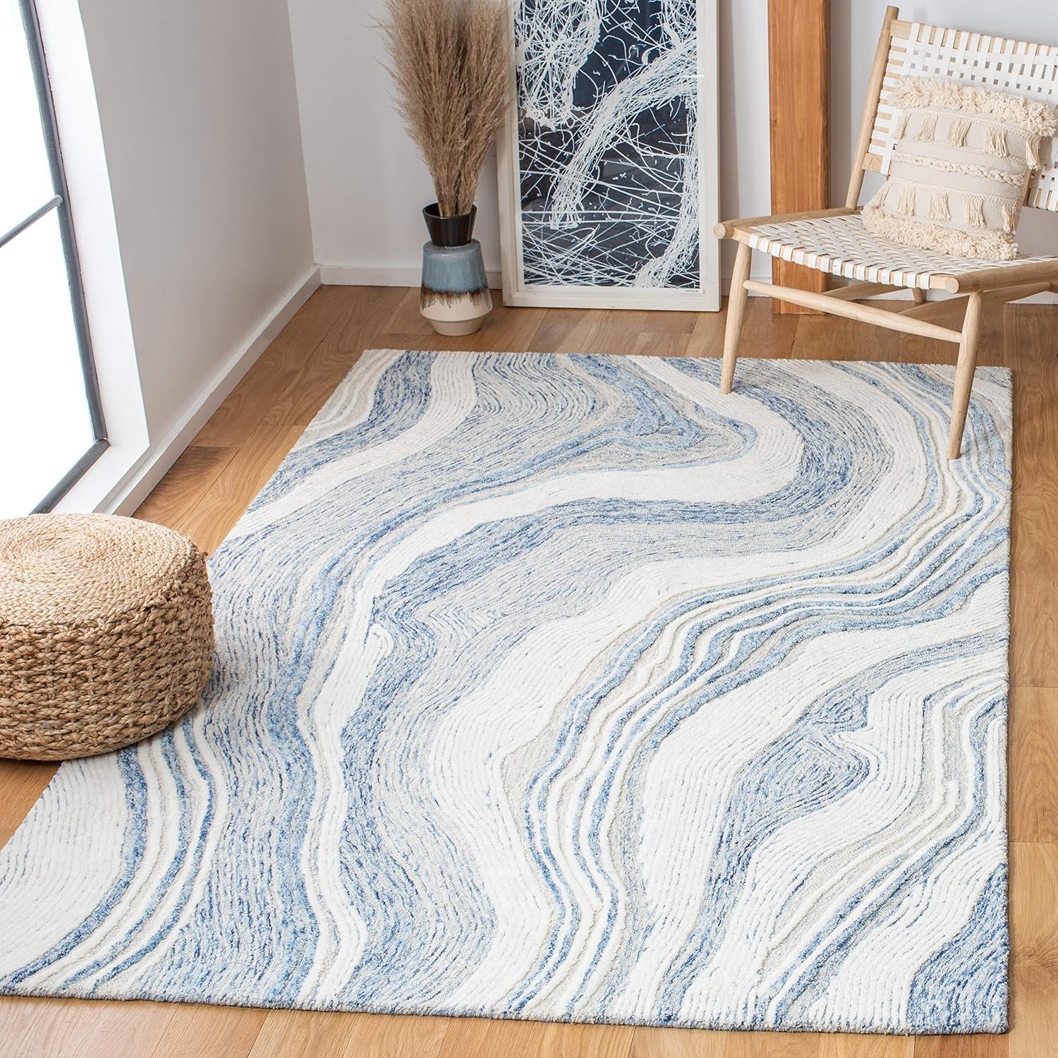 Fifth Avenue Collection 6′ x 9′ Blue/Ivory FTV121M Handmade Mid-Century Modern