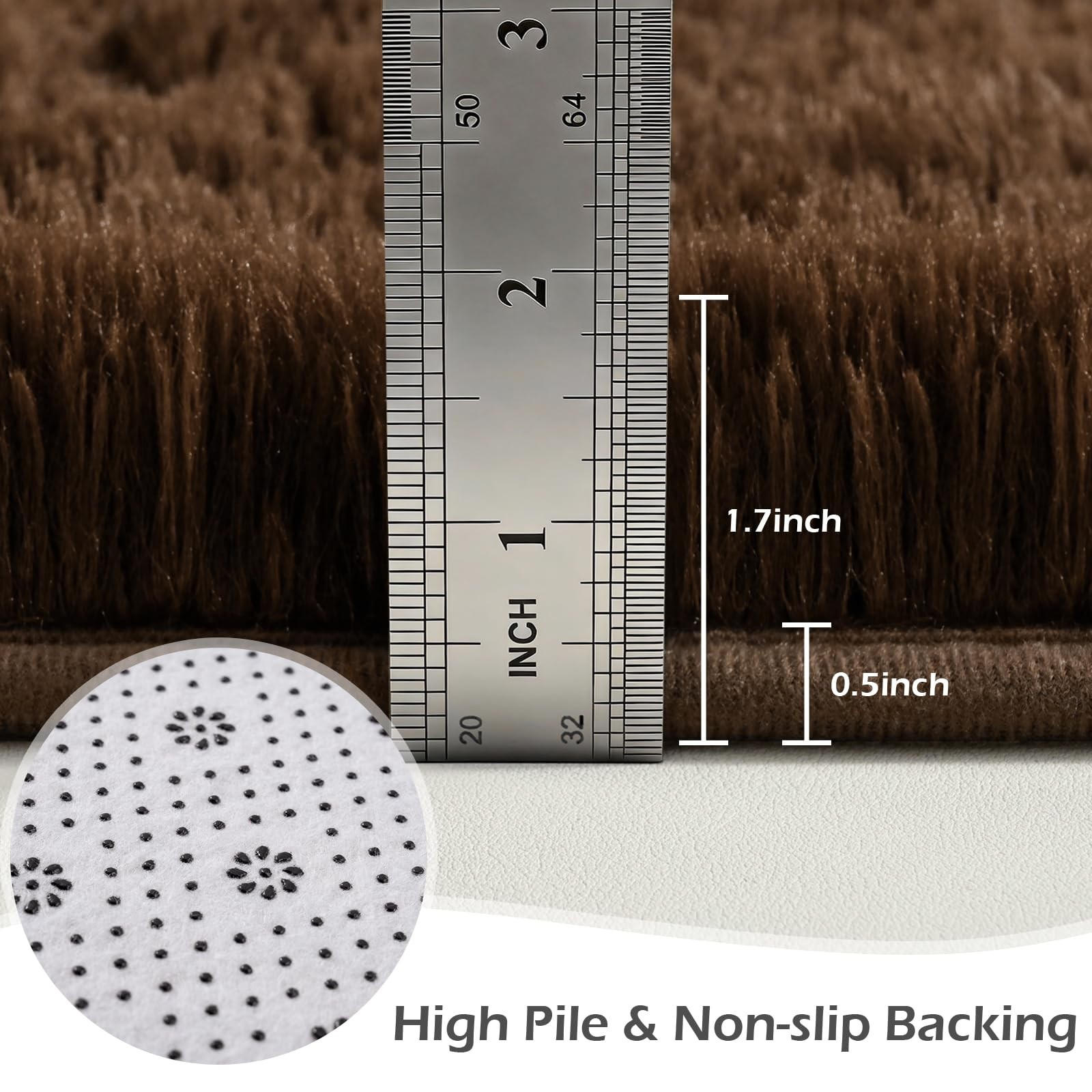 Fluffy Runner Rug for Bedroom Living Room, 2×6 Feet Brown Shag Area Rugs, Sof…