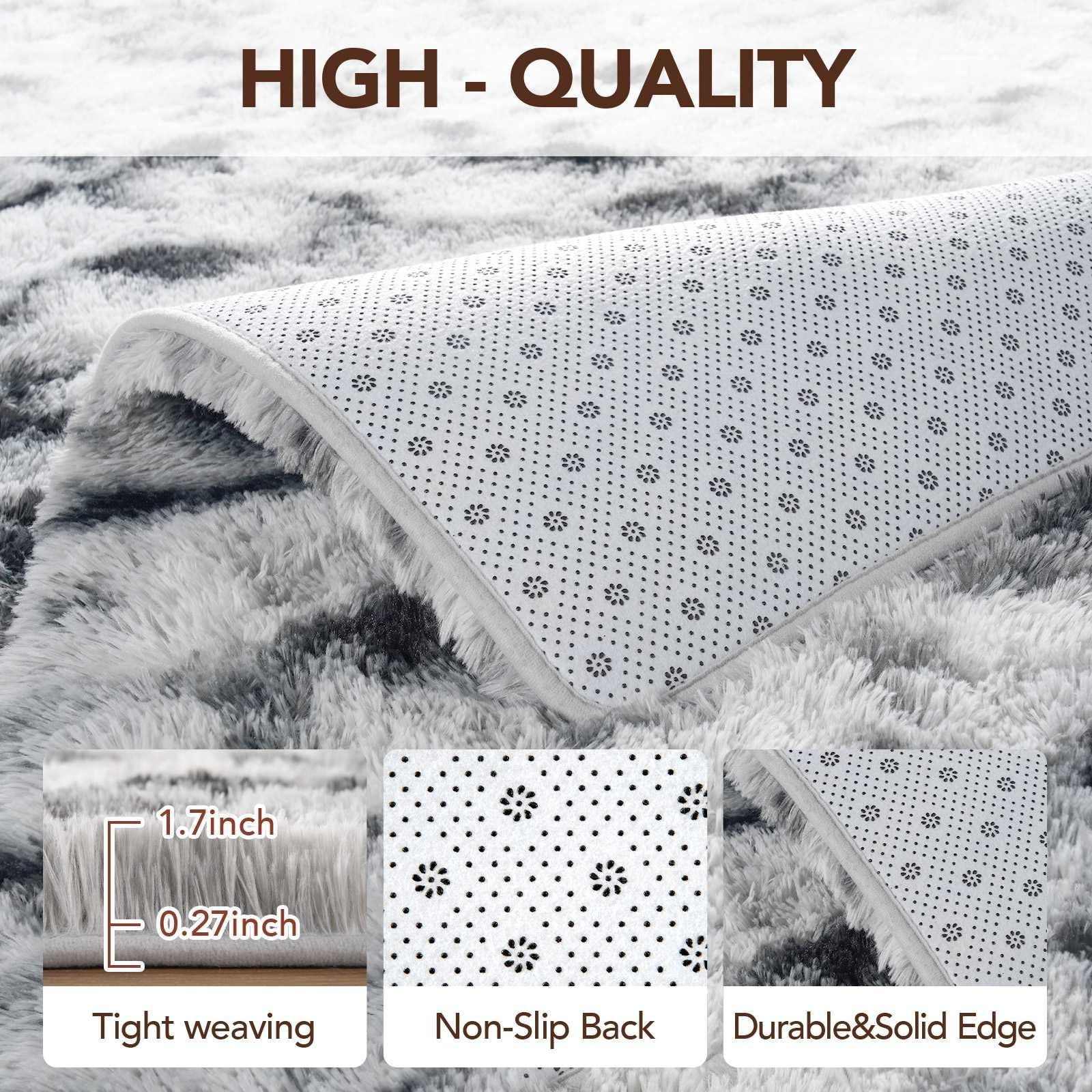 FinRèc 6×9 Black and White Rugs for Living Room Bedroom, Fluffy Shaggy Area …