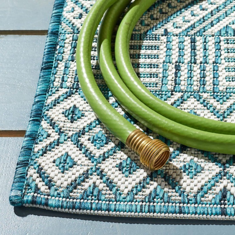 Courtyard Collection Ivory/Aqua CY8235 Indoor/ Outside Waterproof Easy cleansing