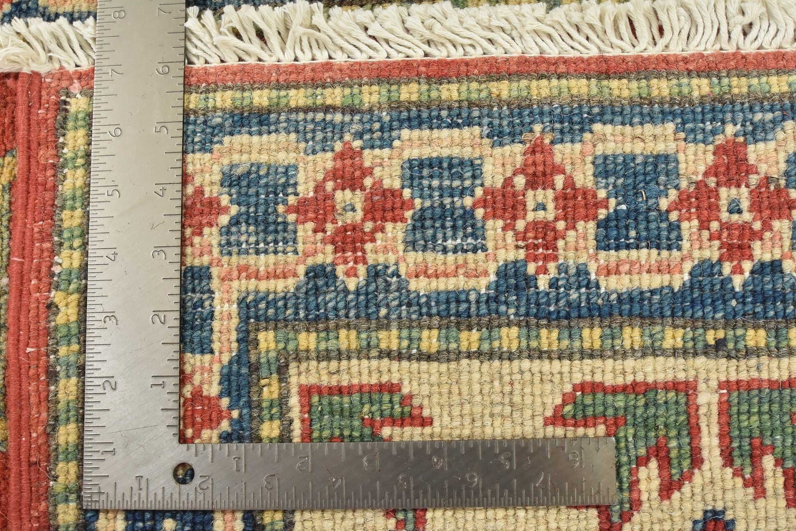 Geometric Kazak Carpet 8′ x 10’11” Red Wool Tribal Hand-Knotted Oriental Rug