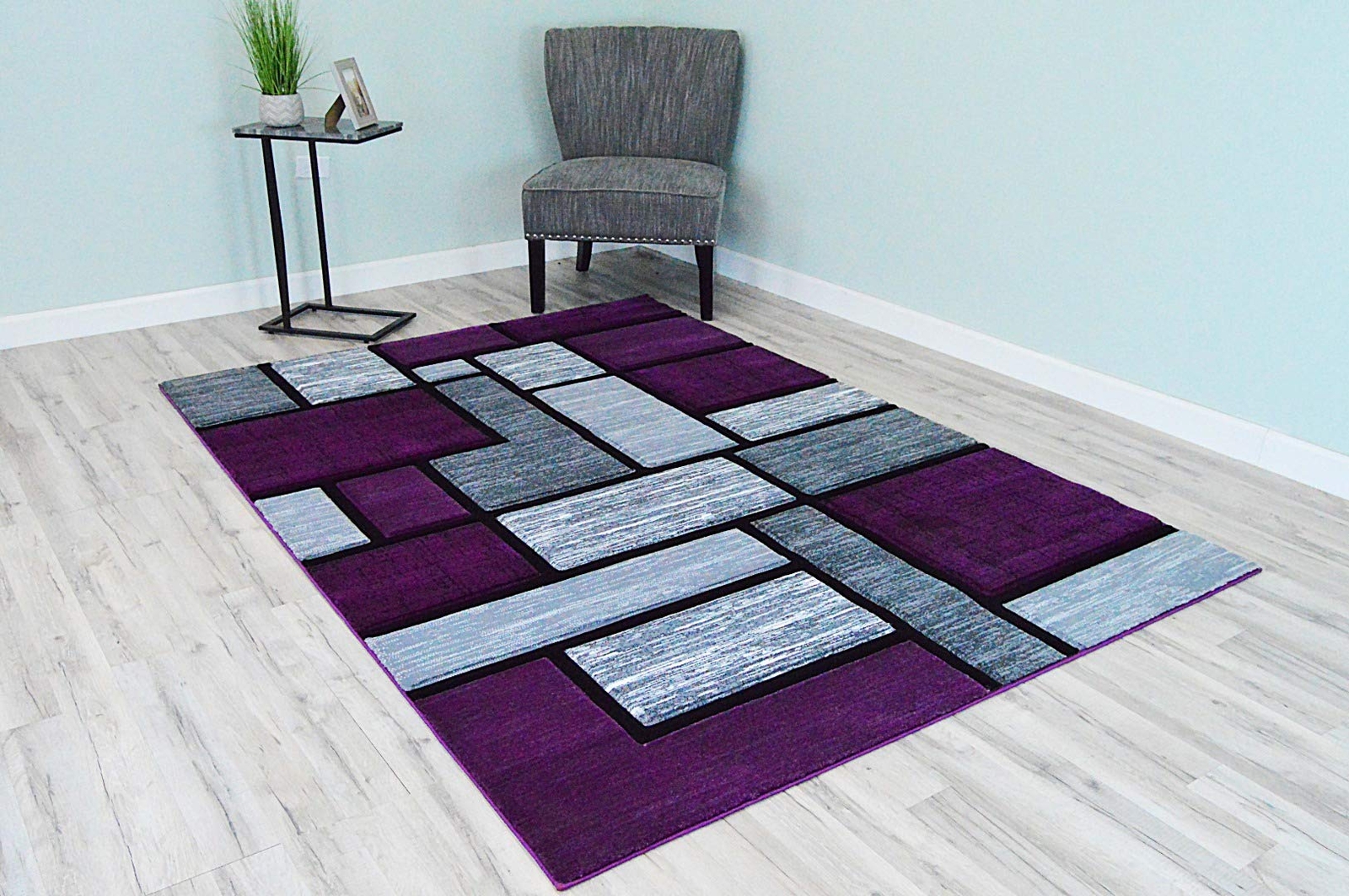 Premium Carved Modern Contemporary Abstract Rug 3995 Purple Grey 6’6”x6’6” R