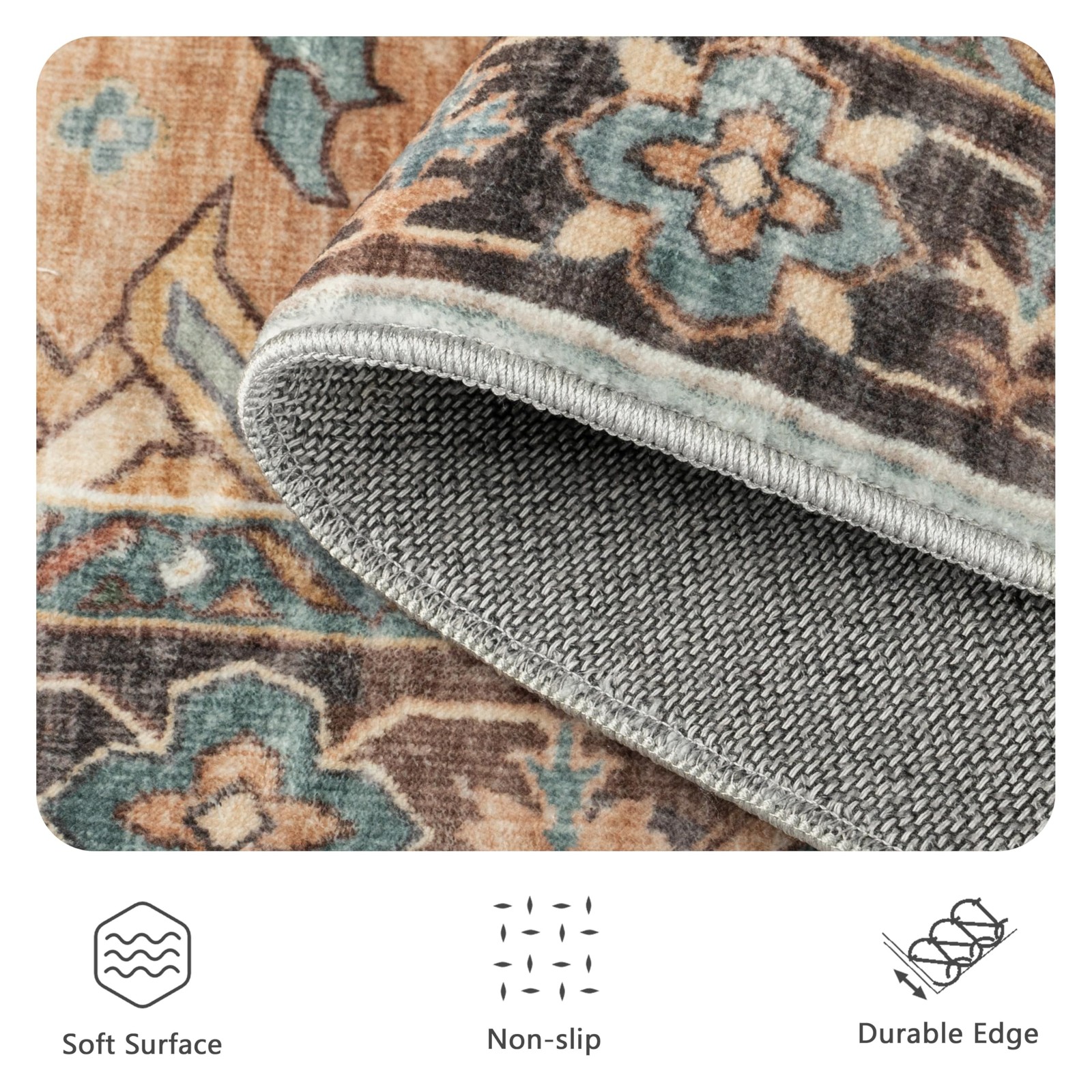 Yarooge 8×10 Area Rugs, Vintage Retro Soft Washable Rug, Non-Slip Low Pile Ru…