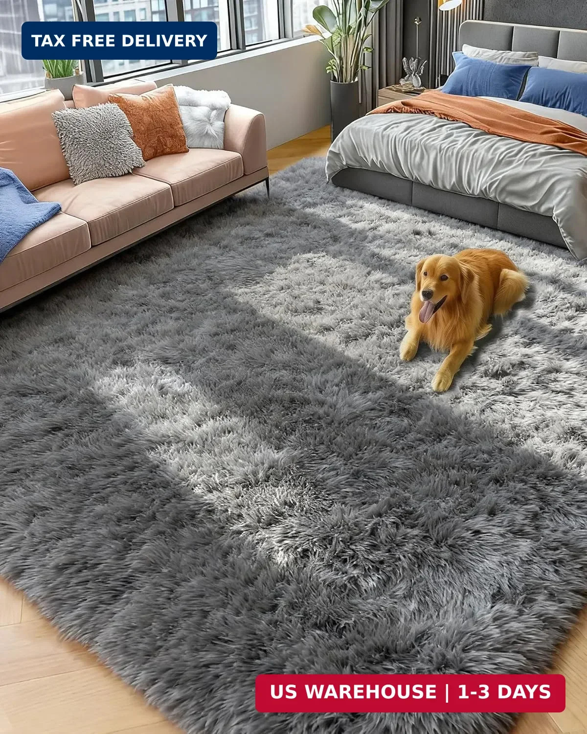 PAGISOFE Grey Fluffy Rugs for Bedroom 4×6 Area Rug Shag Rug for Kids Room Furry