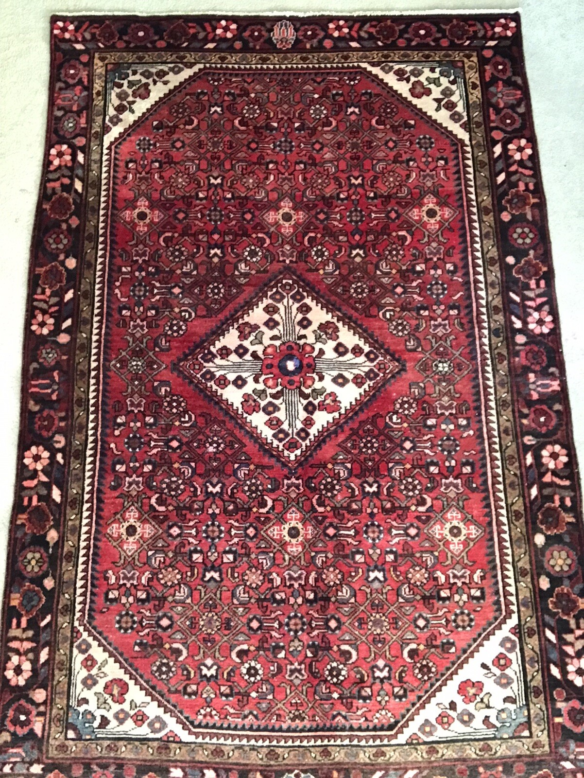 Vintage Oriental Rug Geometric Design Handwoven Natural Dye Antique EBR001