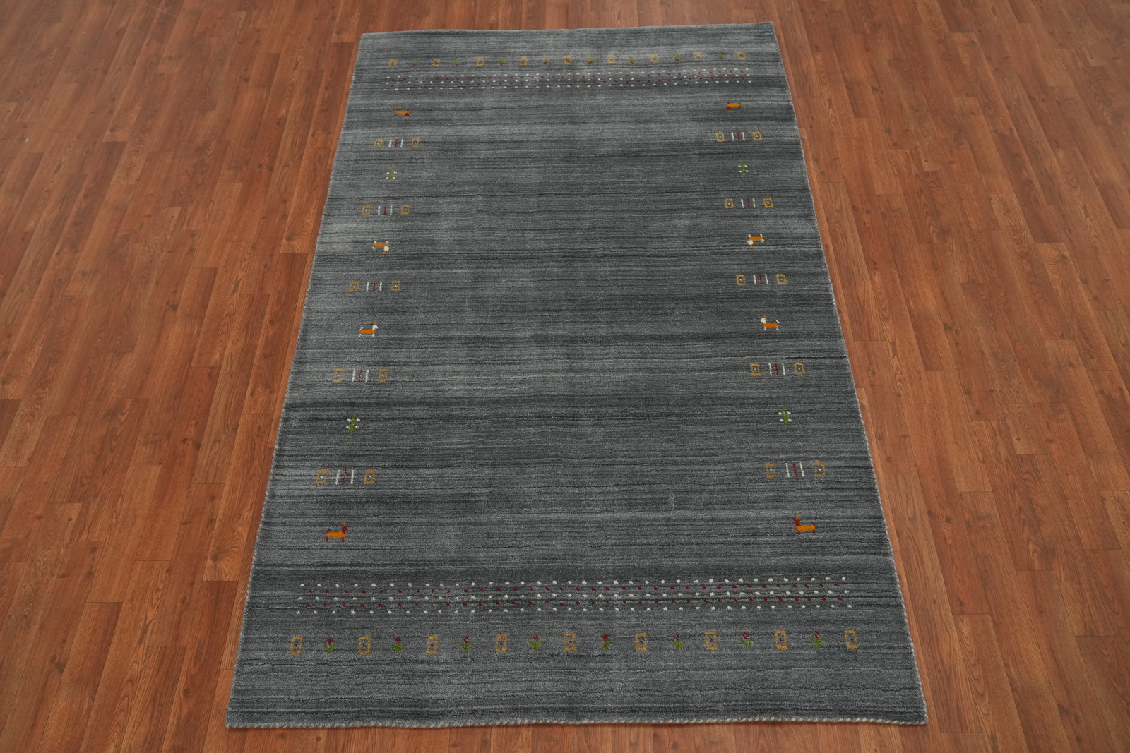 Eye-catching Gabbeh Bedroom Rug Gray Handmade Wool 5×8 ft