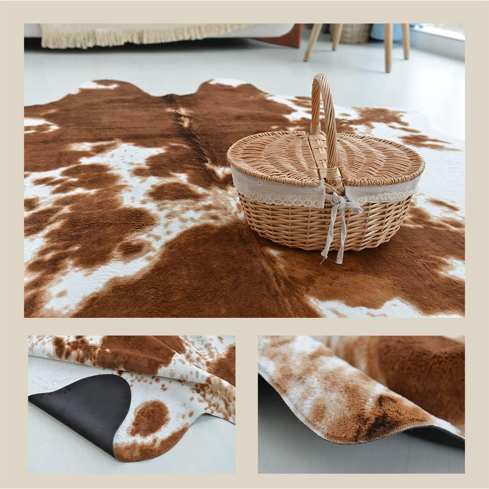 Premium Brown Cowhide Rug 4.6×6.6 Ft for Living Room & Bedroom Decor