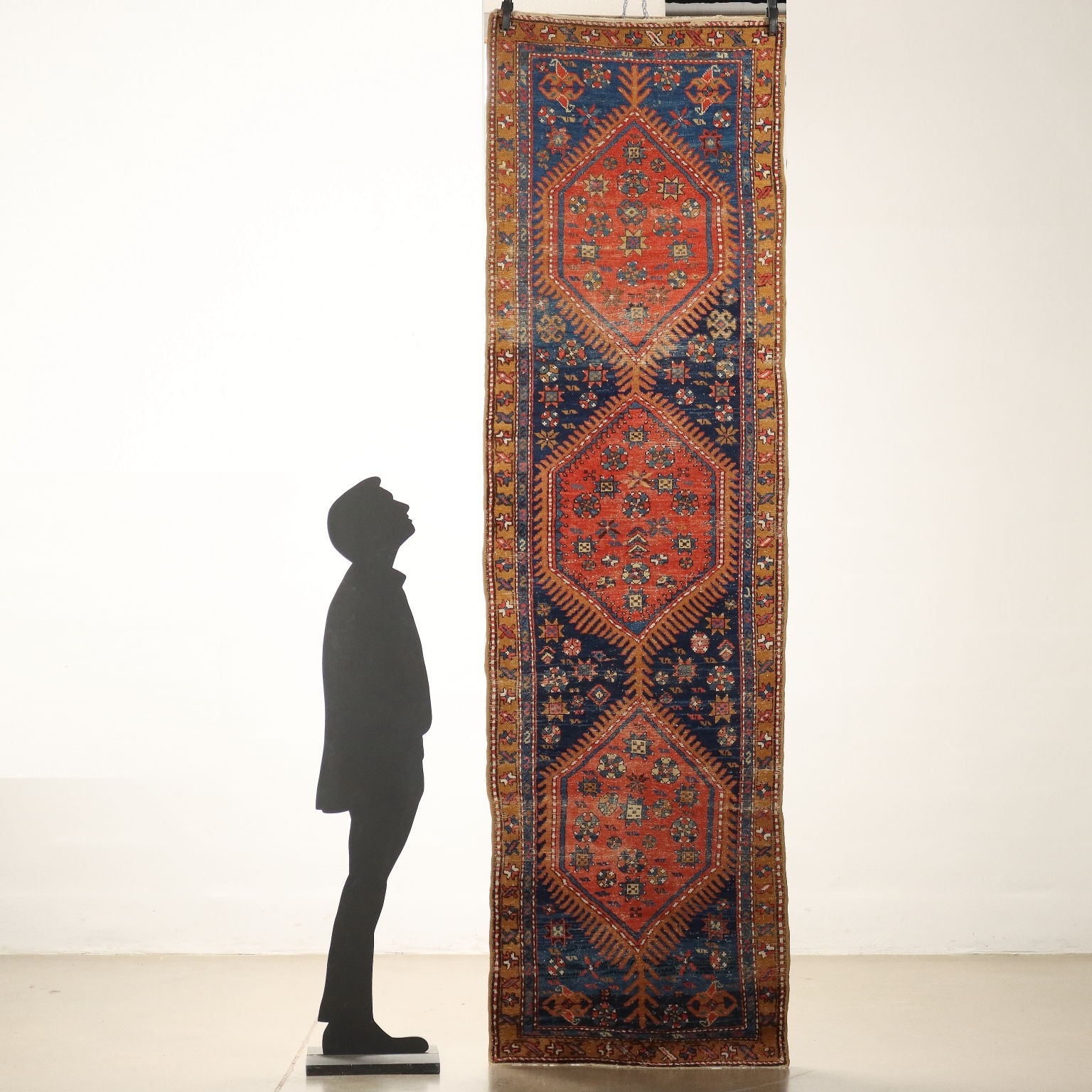 Antique Asian Carpet Cotton Wool Thin Knot 124 x 36 In