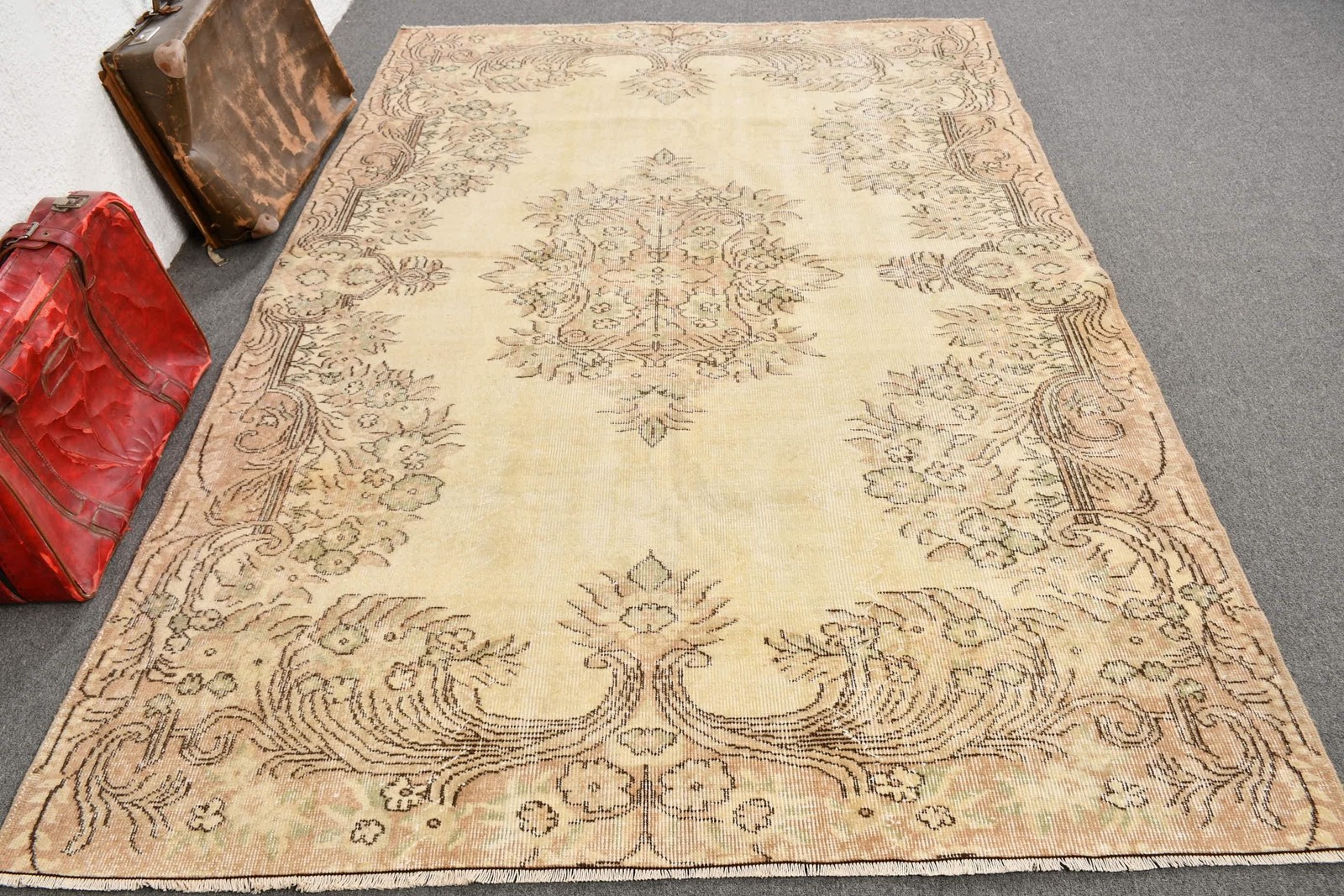 5,9×8,5 ft Turkish Rug, Vintage Rug, Brown Ombré Wool Rug