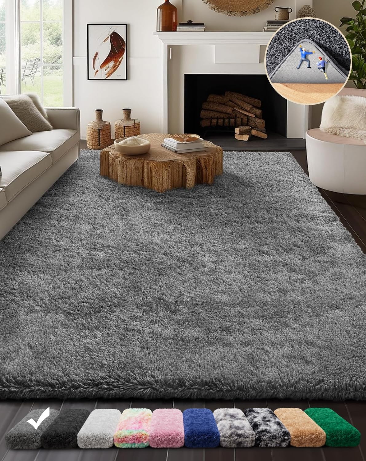 Ophanie 8×10 Shaggy Grey Rug, 46x 1