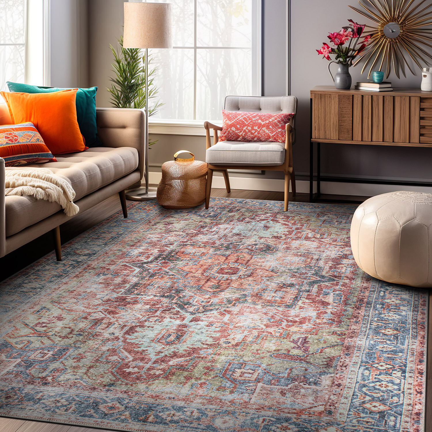 Rugshop Rugs for Living Room Traditional Distressed Machine Washable Area Rug