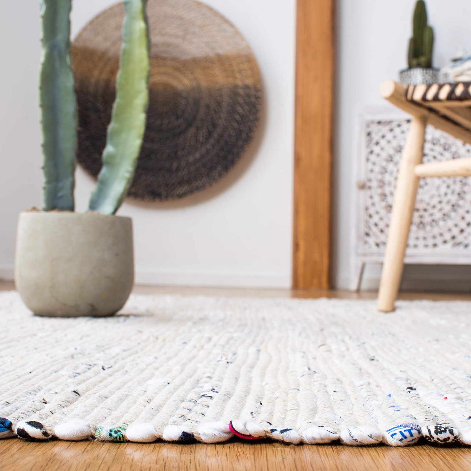 Rag Rug Collection Area Rug – 8′ x 10′, Ivory & Multi, Handmade Boho Stripe C…